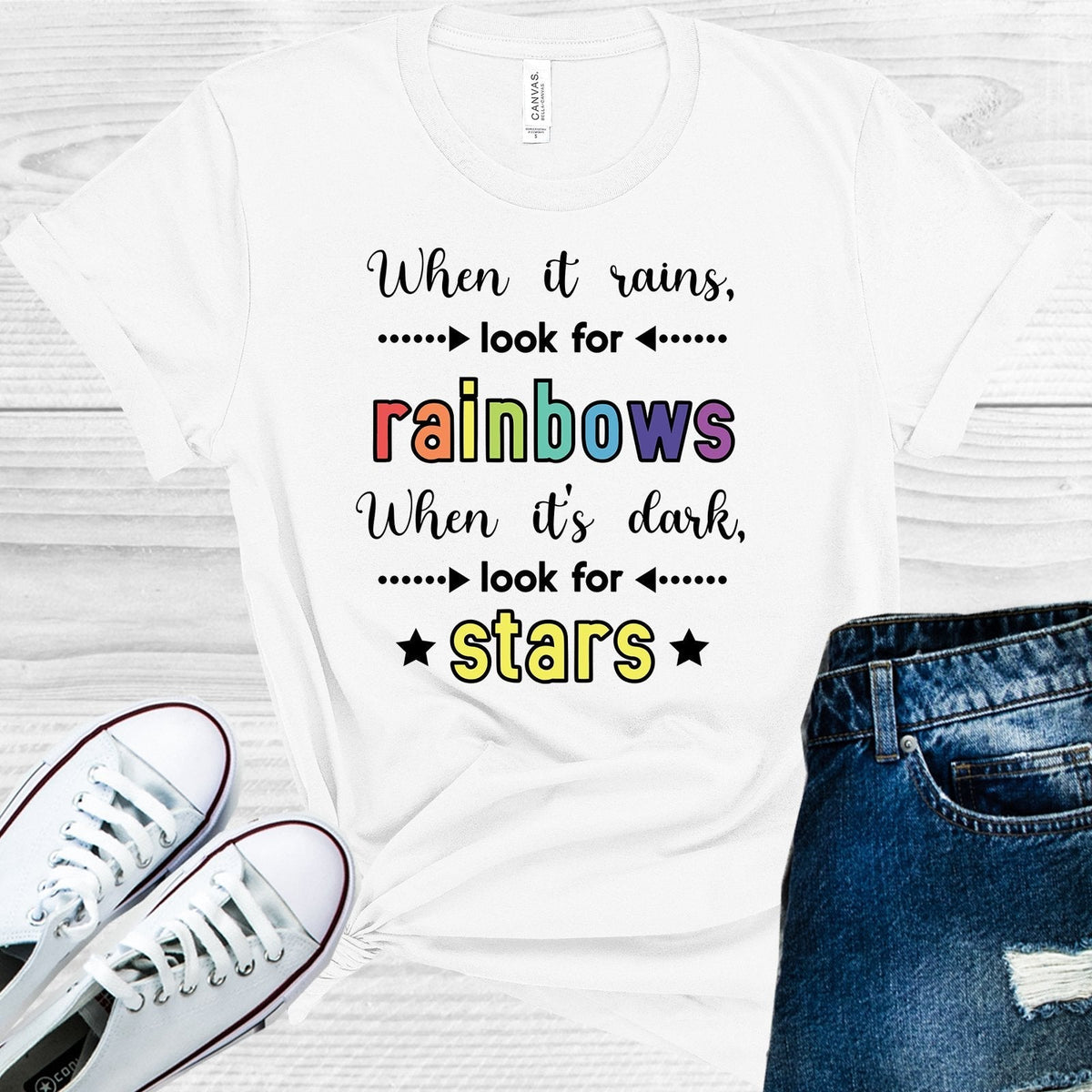 When It Rains Look for Rainbows Its Dark Stars Graphic Tee product image 1