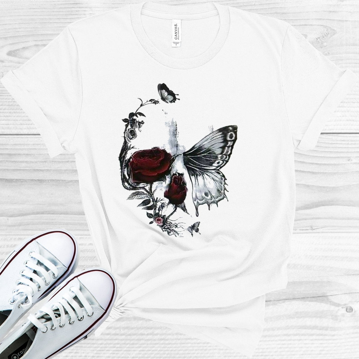Butterfly Rose Skull Graphic Tee product image 1